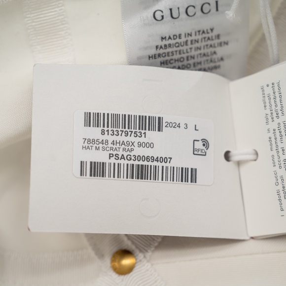 size L Gucci White Embroidered Logo Baseball Hat Cap Black Red Blue - Picture 8 of 8